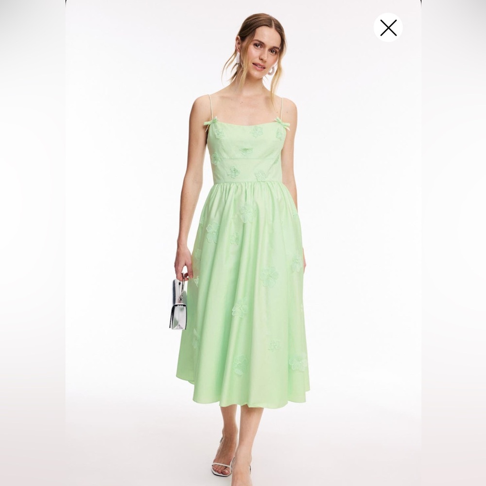 Self-Portrait Green Cotton Flower Midi Dress